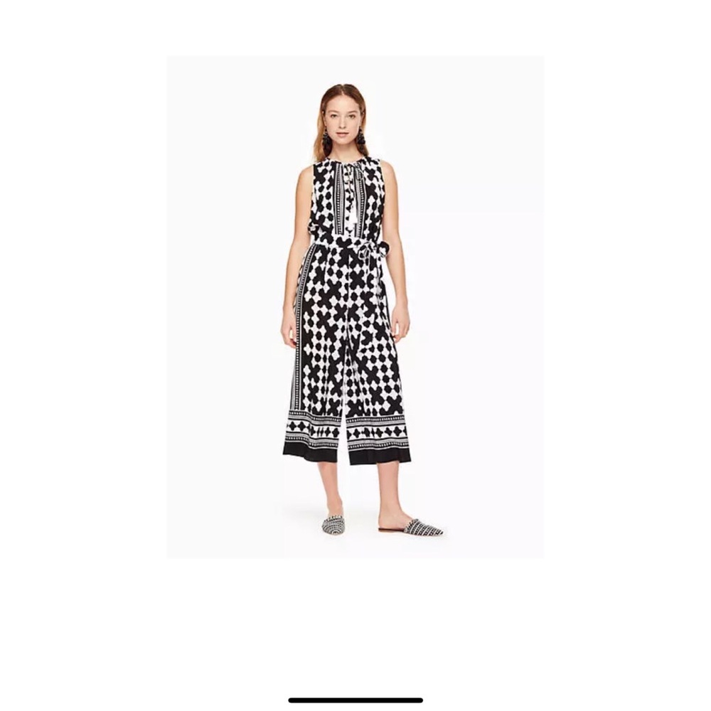 KATE SPADE silk jumpsuit black white Small $428